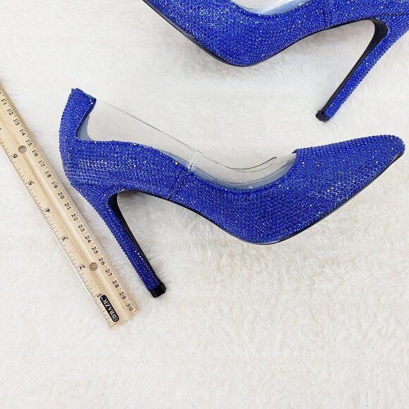 Size 5.5 and &.7.5 Only Left Blue Rhinestone High Heel Illusion Pump Shoe - Picture 17 of 17